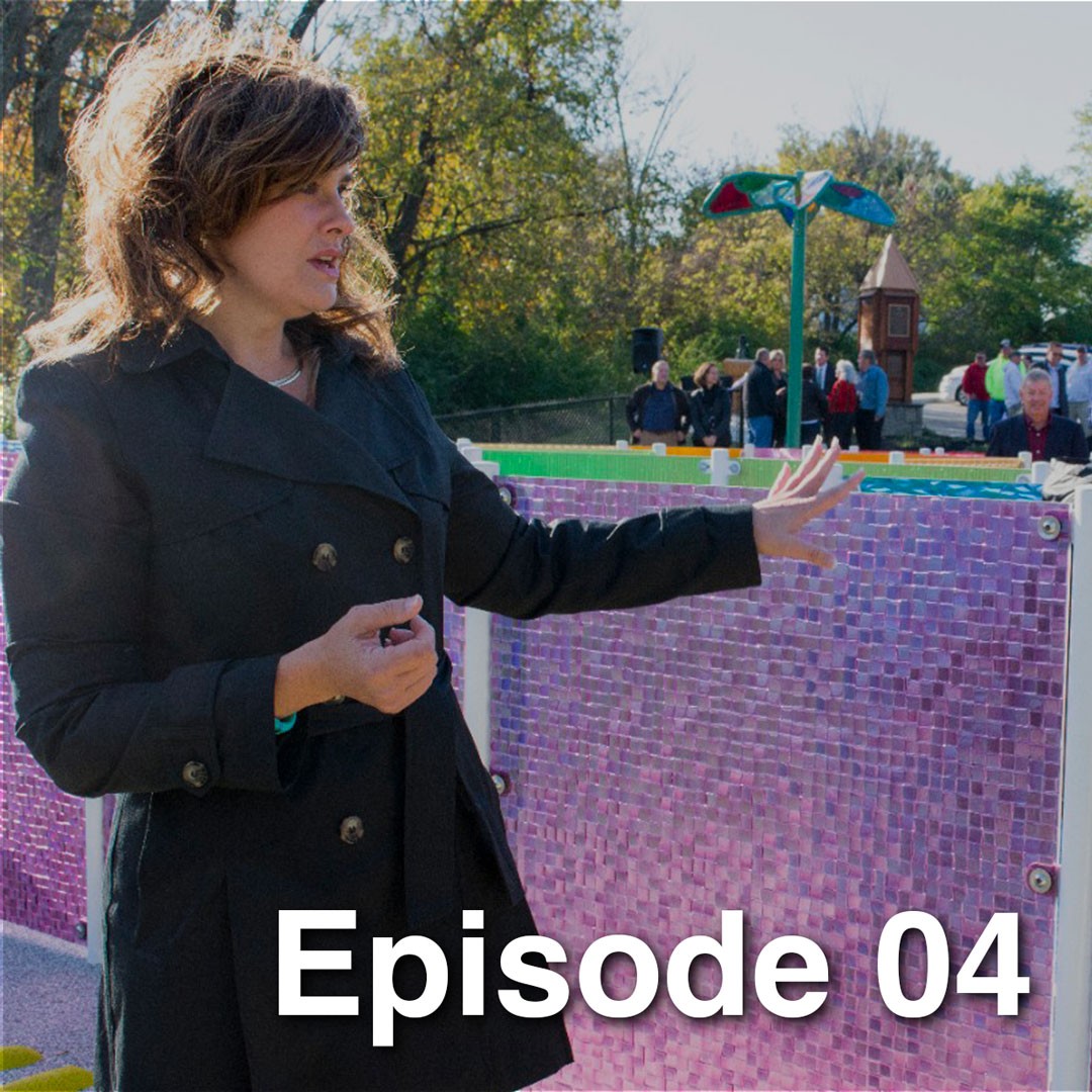 Tina Stanton-Chapman on a playground with the test Episode 04 overlaid the image