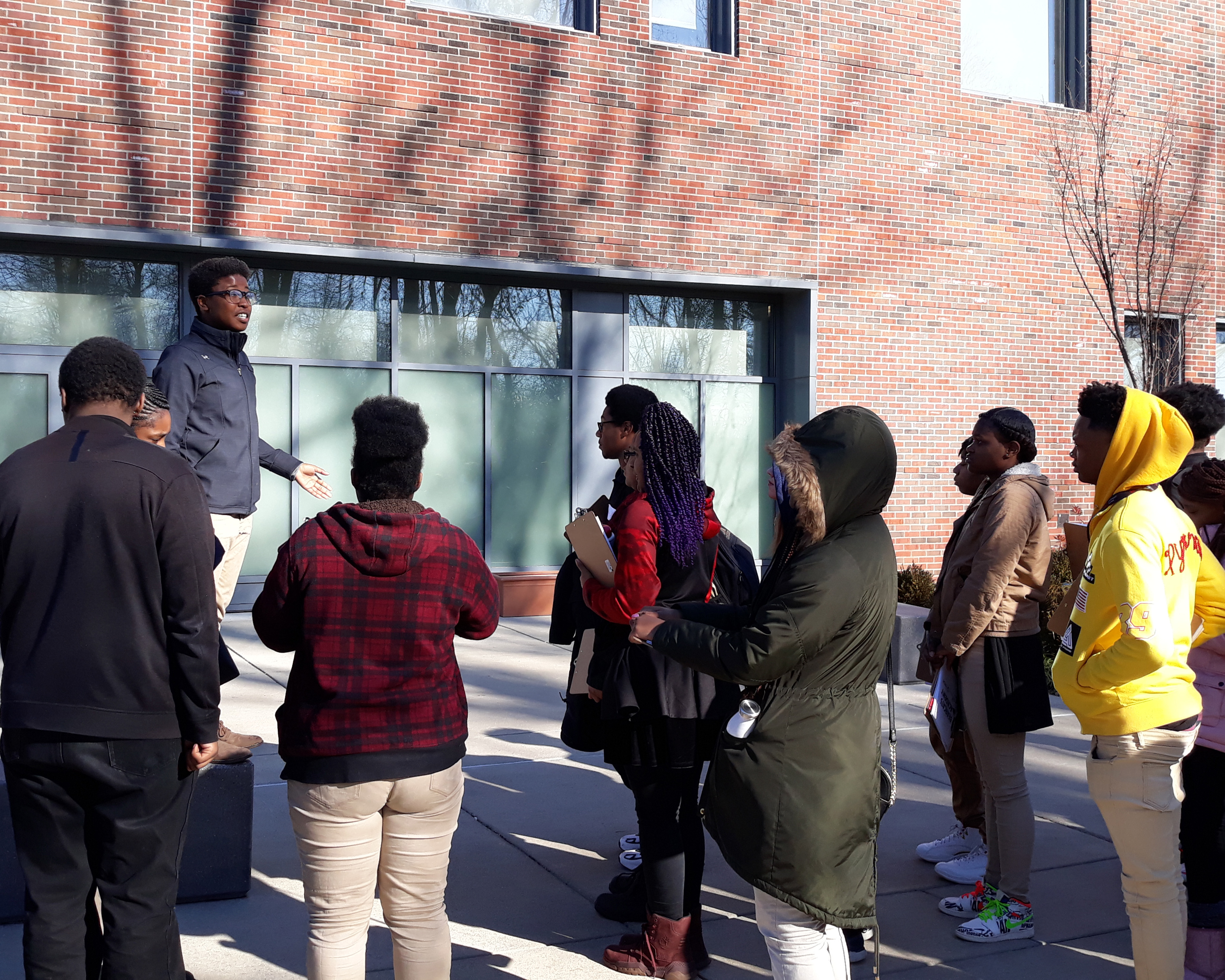 Students in front of a building